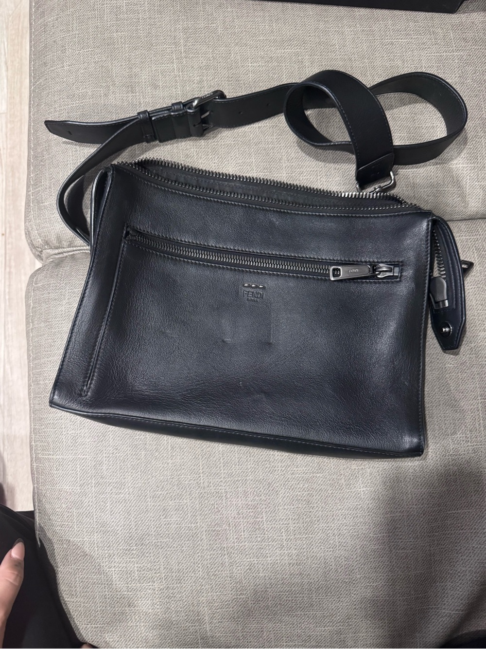 FENDI Black Leather Urban Messenger Bag 7VA364 Authentic + Original Receipt